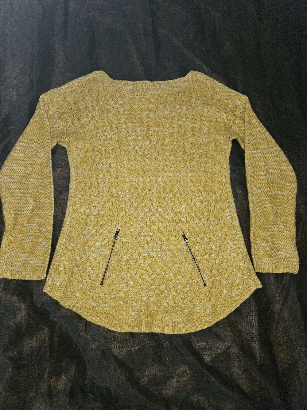Mustard Yellow Knit Crew Sweater with Front Zips